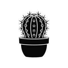Simple potted cactus plant silhouette icon on white background