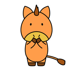 両手で口をおさえるかわいい馬のキャラクター　イラスト