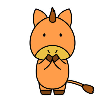 両手で口をおさえるかわいい馬のキャラクター　イラスト