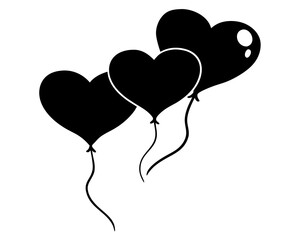 Heart balloons flying silhouette vector isolated on white background