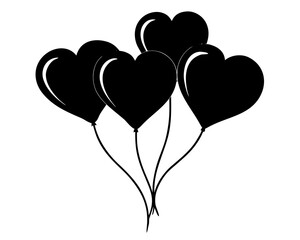 Heart balloons flying silhouette vector isolated on white background