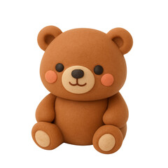 Obraz premium Cute brown teddy bear sitting upright on white surface, crafted from clay with rosy cheeks and a cheerful expression, conveying childlike innocence.