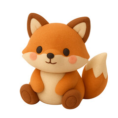 Cute fox sits patiently on white surface, crafted from clay with rosy cheeks and fluffy tail, creating a charming and whimsical scene.