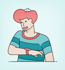 Line art illustration of a Jewish man checking his watch for time management. Can be used for banners, ads, brochures and website pages