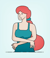 Line art illustration of a woman standing, stressed and anxious. Can be used for banners, ads, brochures and website pages