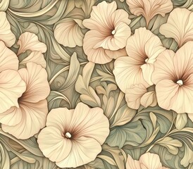 Fototapeta premium Elegant Floral Pattern with Soft Tones and Detailed Petals for Background Design, Textile, or Wallpaper Projects in Subtle Pastel Shades