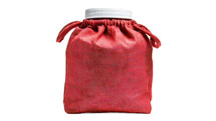 Red fabric ice bag with a white plastic cap. Isolated on white background