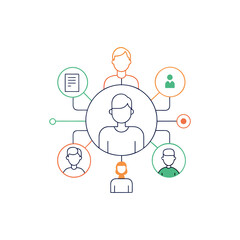 Minimalist line art of diverse people communicating vector illustration
