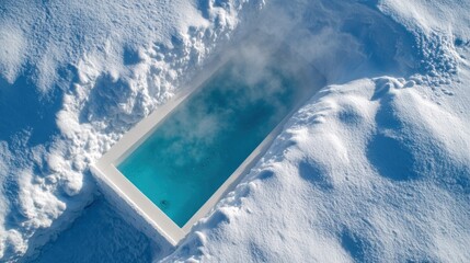 Frozen azure pool nestled in snowy landscape