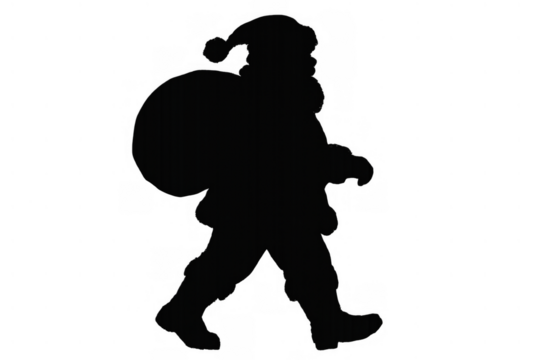 Santa claus silhouette walking carrying a large sack, bringing gifts and holiday spirit, transparent background