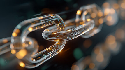 Chain of Connections: An abstract, close-up shot of a translucent chain, each link interconnected and emitting a soft, golden glow. This image symbolizes unity, connectivity.