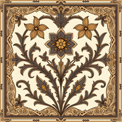 Floral ornament tile isolated on white background