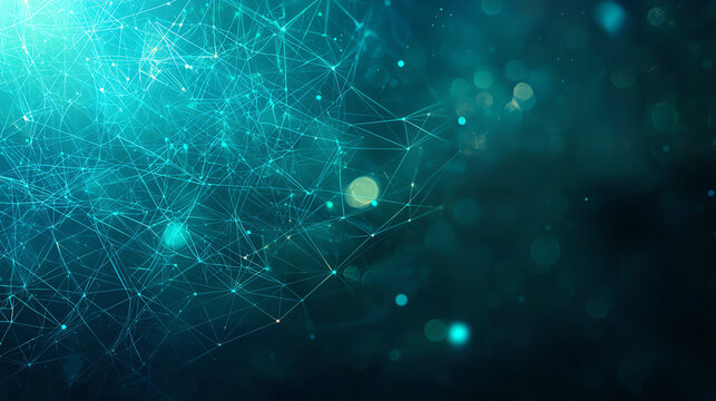Abstract digital network connecting with bright glowing nodes in a blue background, representing modern technology and innovation.