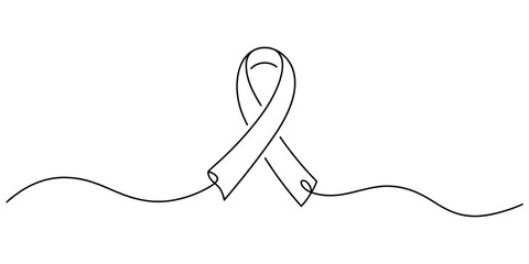 Continuous line art drawing of an awareness ribbon, symbolizing support, hope, and solidarity for various causes and health initiatives worldwide.