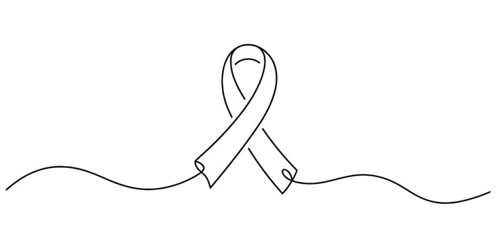 Continuous line art drawing of an awareness ribbon, symbolizing support, hope, and solidarity for various causes and health initiatives worldwide.