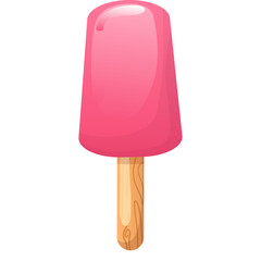 A Pink Popsicle Frozen Dessert on a Wooden Stick Isolated on a Transparent Background