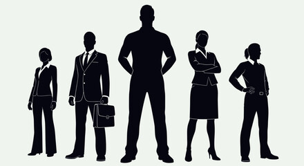 Professional Business Team Silhouettes Standing in Confident Pose Concept