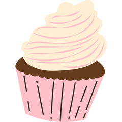 A Pink Cupcake with Swirled Frosting on a Transparent Background