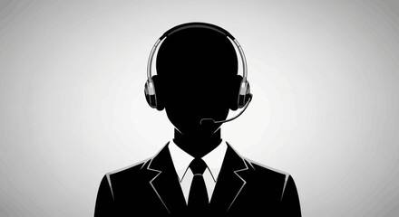 Silhouette of Customer Service Representative with Headset &ndash; Minimalist Business Illustration on Gradient Gray Background