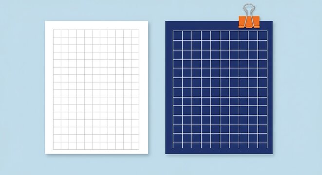 Versatile grid paper sheets with distinct patterns suitable for academic design or technical drafting tasks on a light blue backdrop