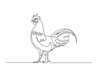 Rooster outline draw illustration. Continuous line art drawing of Chicken Rooster. Editable stroke.