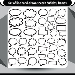 Hand-drawn speech bubbles and frames set for communication design