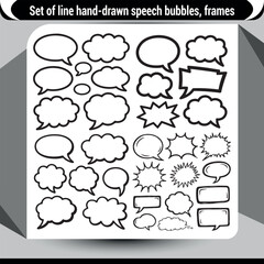 Hand-drawn set of diverse comic speech bubbles and frames kit