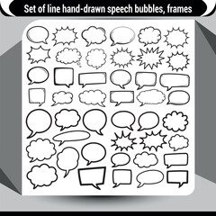 Diverse hand-drawn speech bubbles and thought frames vector set