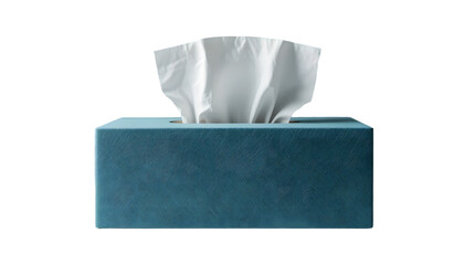 Blue Tissue Box with White Tissue on White Background