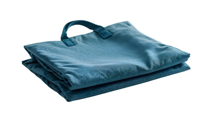 Folded Blue Fabric Tote Bag on White Background