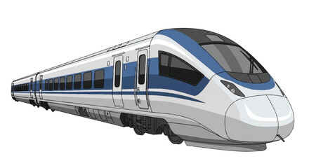 Naklejka premium Sleek Modern Commuter Train in Motion, Representing Fast Public Transportation, Rail Travel, and Urban Mobility