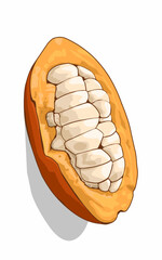 an illustration of a Chocolate fruit.split Chocolate seed issolated on white 