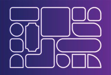 White Neon Geometric Shapes Arranged on a Purple Gradient Background abstract border