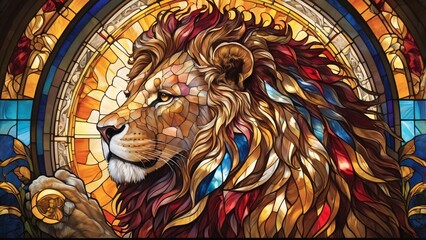 Stained Glass Lion Baroque Sunlight