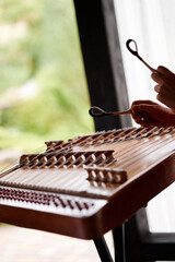 Playing cymbals in close-up
