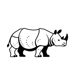 Fototapeta premium Indian Rhino. Indian Rhino simple black and white line art vector logo