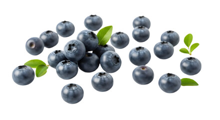 Fresh blueberries isolated on transparent background, healthy antioxidant rich fruit for nutrition and diet