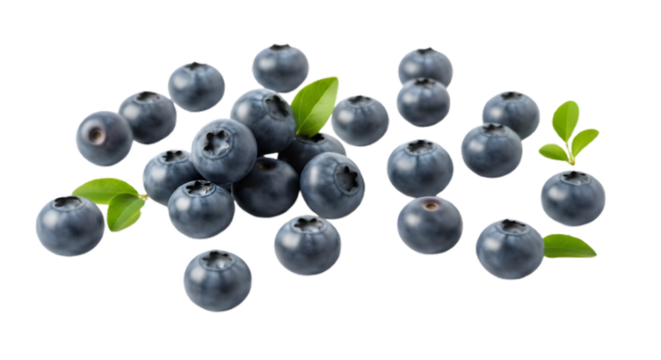 Fresh blueberries isolated on transparent background, healthy antioxidant rich fruit for nutrition and diet