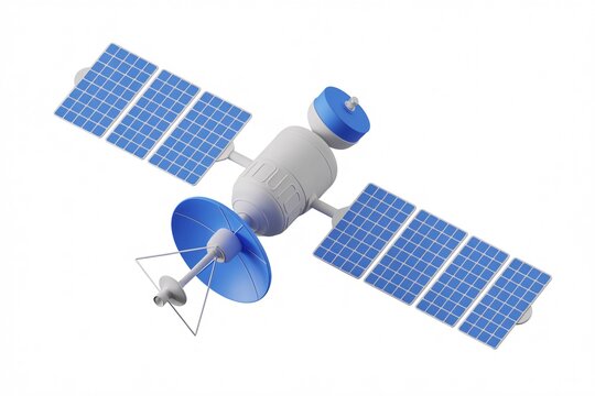 Satellite illustration with solar panels for communications and technology use