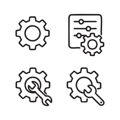 Cogwheel line icons set. Gear, App settings button, slider, wrench tool, fix concept minimal vector illustrations. Simple flat outline signs for web interface.