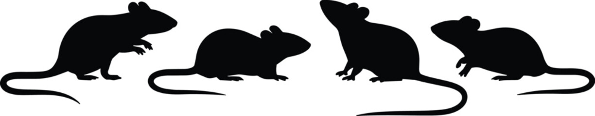 Mouse silhouette, rodent posture, black graphic, vector illustration, animal figure, tail gesture, wildlife icon, side profile, small mammal, motionMouse silhouette, rodent posture