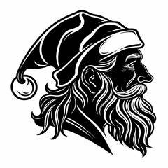 Profile Silhouette of Santa Claus with Flowing Beard and Hat father christmas