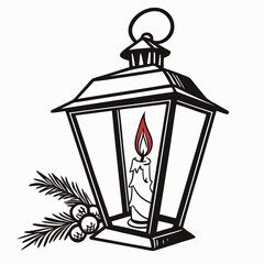 Vintage Christmas Lantern with Candle and Pine Sprig Illustration vector