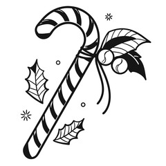 Black and White Candy Cane with Holly and Stars christmas holiday