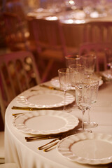 Setting the restaurant's bright tables in the sunset light