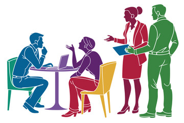 Business team meeting silhouette vector isolated on white background