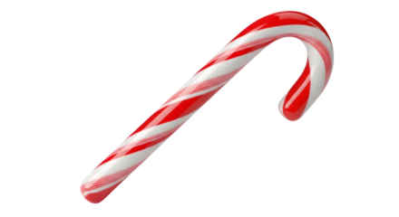 Traditional red and white striped candy cane isolated on transparent background