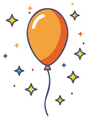 Festive orange balloon and sparkles floating celebration design
