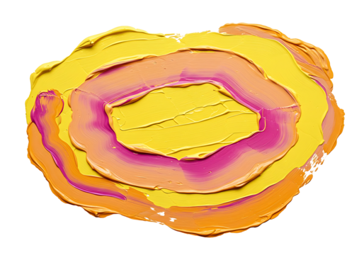 Vibrant textured impasto paint stroke with concentric swirls of yellow orange and pink transparant background - Powered by Adobe