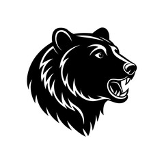 Black bear head illustration in profile roaring showing teeth logo